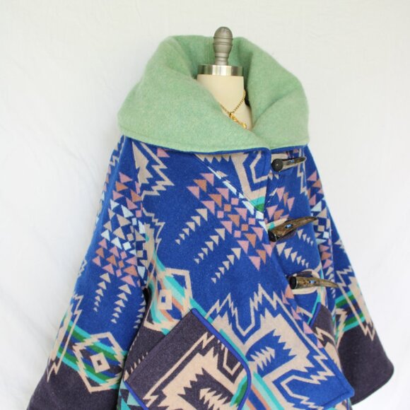 Pendleton Aztec Tribal Chief Joseph Wool blanket Cloak poncho Swing Jacket coat - Picture 3 of 12